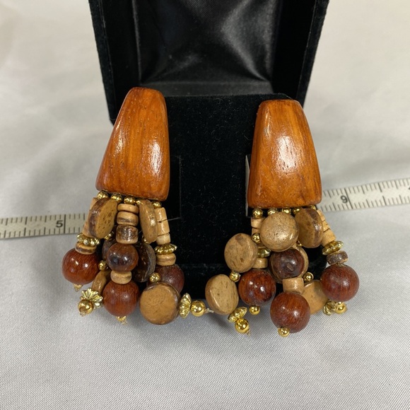 Funky unusual wooden earrings with dangles - Picture 1 of 4